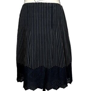 Ann Taylor Sz 2P Polka Dot Lace Skirt Lined Black White 100% Cotton Side Zipper